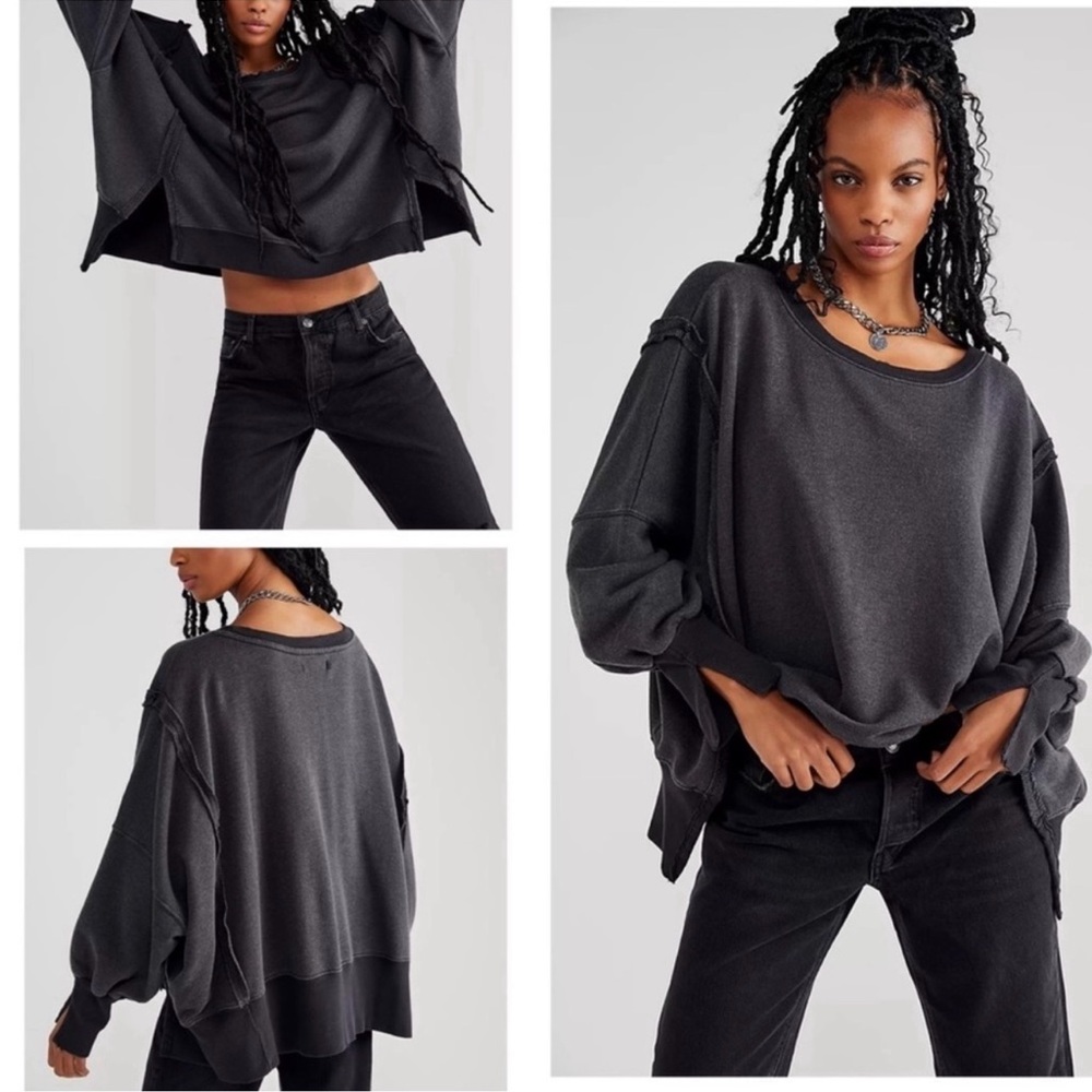 Free People Camden Oversized Pullover Size: S in Black - Picture 2 of 8